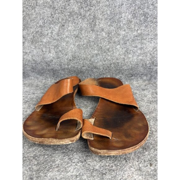 Cydwoq Sandals Womens Size 10 Brown Leather Toe Loop Slide Handmade in USA - Picture 1 of 6
